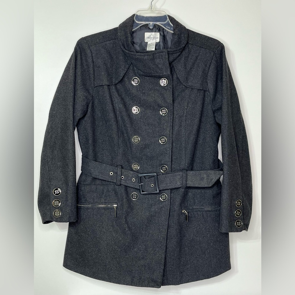 Caren Sport Wool Blend Black Belted Lined Coat Women's Plus 2X